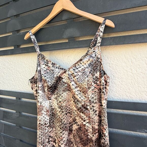 Torrid Midi Satin Slip Dress in Snake Brown | Size 1 - Picture 6 of 8